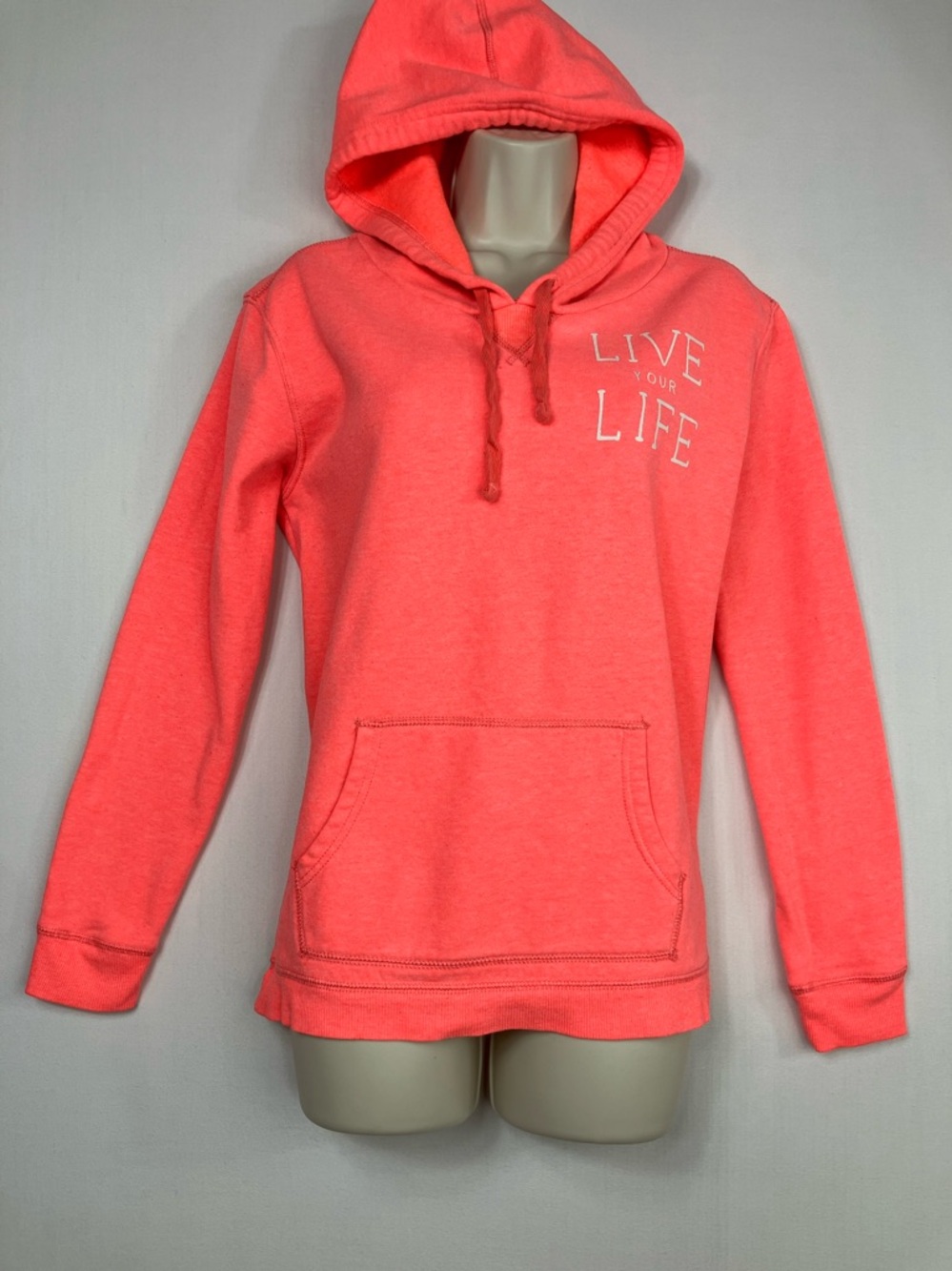 American Eagle 🦅 Bright Coral  'Live Your Life' Hoodie Med *DISCOUNTED SHIPPING - Picture 2 of 13